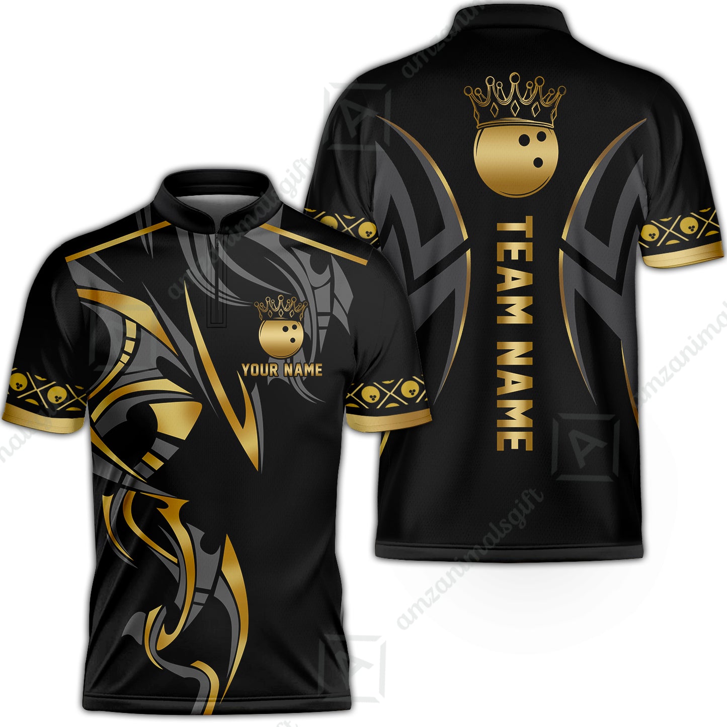 Custom Bowling Jersey, Bowling Uniforms Quarter-Zip Shirt, Bowling Ball Crown Multicolor Options Personalized Name And Team Name