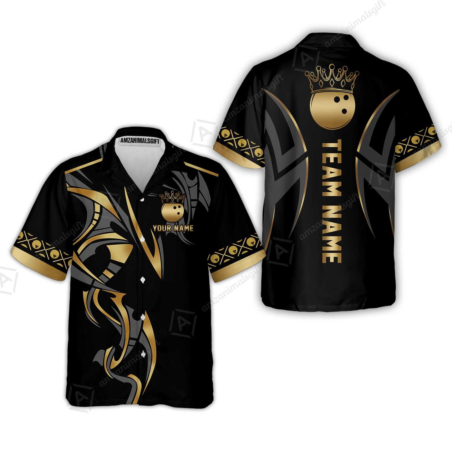 Custom Bowling Hawaiian Shirt, Bowling Uniforms Quarter-Zip Polo, Bowling Ball Crown Multicolor Options Personalized Name And Team Name