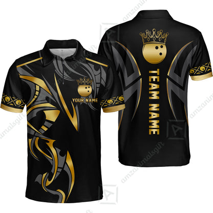 Custom Bowling Quater-Zip Polo Shirt, Bowling Uniforms Quarter-Zip Polo, Bowling Ball Crown Multicolor Options Personalized Name And Team Name