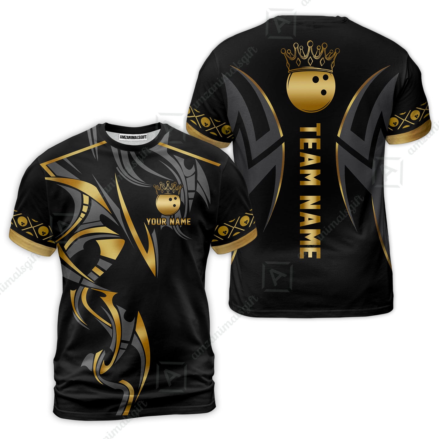 Custom Bowling T-Shirt, Bowling Uniforms Quarter-Zip Polo, Bowling Ball Crown Multicolor Options Personalized Name And Team Name