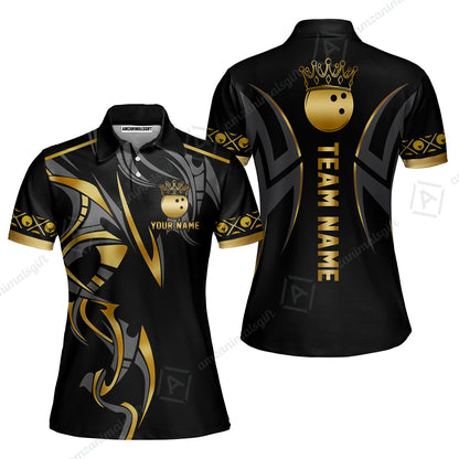 Custom Bowling Women Polo Shirt, Bowling Uniforms Quarter-Zip Polo, Bowling Ball Crown Multicolor Options Personalized Name And Team Name