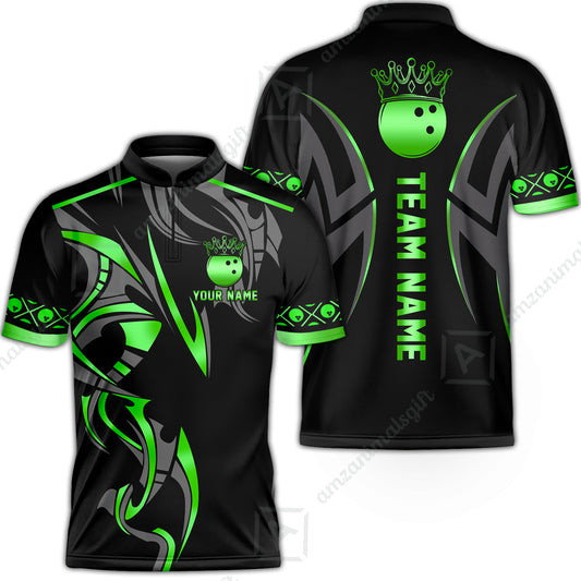 Custom Bowling Jersey, Bowling Uniforms Quarter-Zip Shirt, Bowling Ball Crown Multicolor Options Personalized Name And Team Name