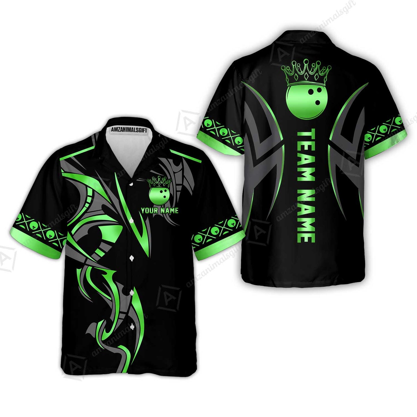 Custom Bowling Hawaiian Shirt, Bowling Uniforms Quarter-Zip Polo, Bowling Ball Crown Multicolor Options Personalized Name And Team Name