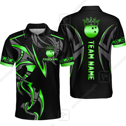 Custom Bowling Quater-Zip Polo Shirt, Bowling Uniforms Quarter-Zip Polo, Bowling Ball Crown Multicolor Options Personalized Name And Team Name