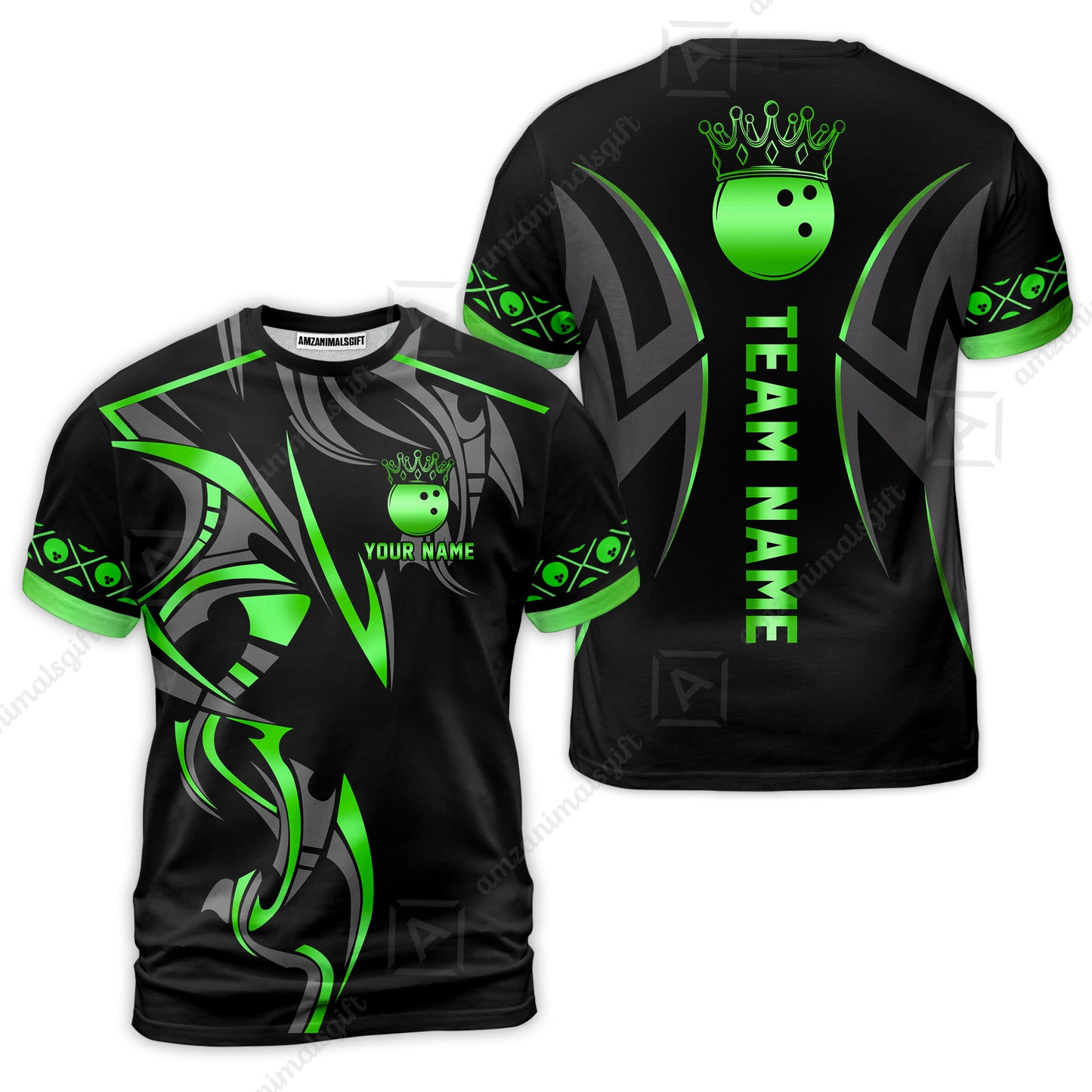 Custom Bowling T-Shirt, Bowling Uniforms Quarter-Zip Polo, Bowling Ball Crown Multicolor Options Personalized Name And Team Name