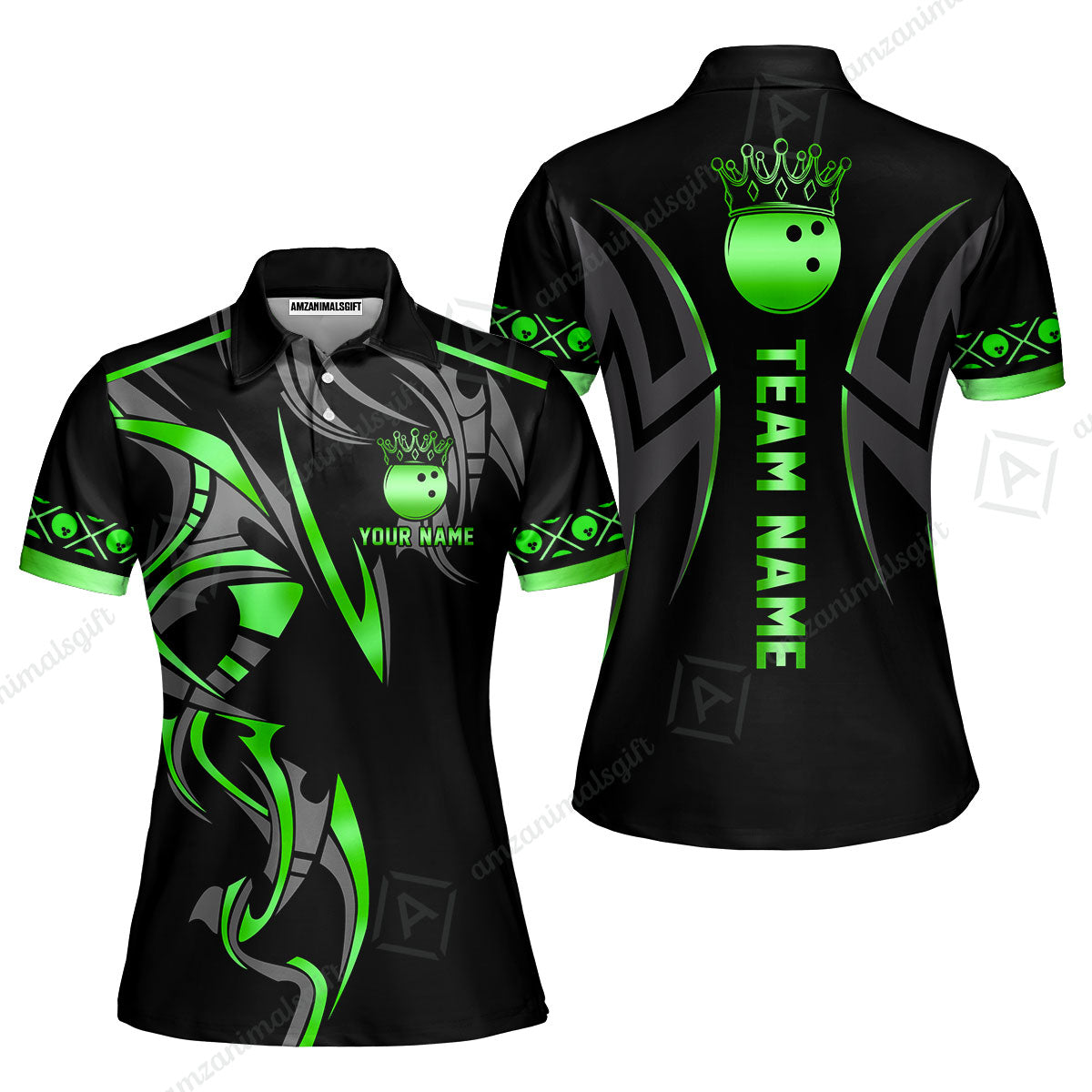 Custom Bowling Women Polo Shirt, Bowling Uniforms Quarter-Zip Polo, Bowling Ball Crown Multicolor Options Personalized Name And Team Name
