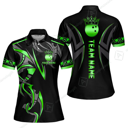 Custom Bowling Women Polo Shirt, Bowling Uniforms Quarter-Zip Polo, Bowling Ball Crown Multicolor Options Personalized Name And Team Name