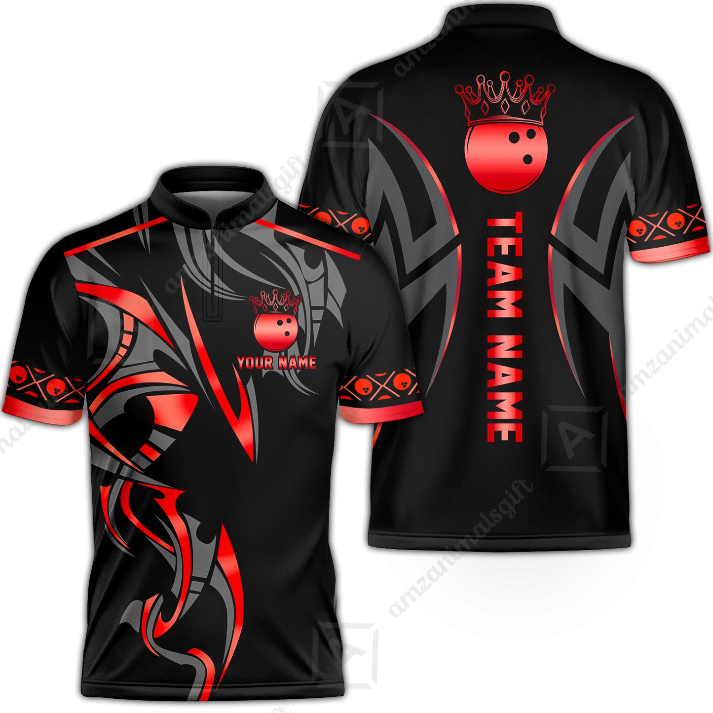Custom Bowling Jersey, Bowling Uniforms Quarter-Zip Shirt, Bowling Ball Crown Multicolor Options Personalized Name And Team Name