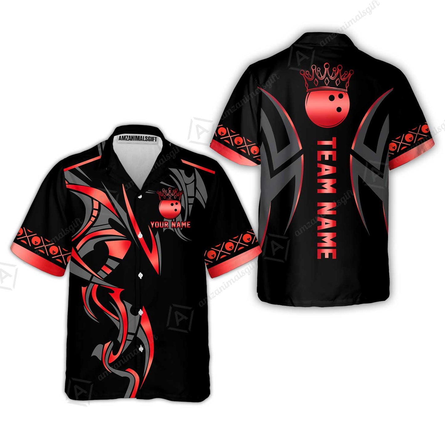 Custom Bowling Hawaiian Shirt, Bowling Uniforms Quarter-Zip Polo, Bowling Ball Crown Multicolor Options Personalized Name And Team Name