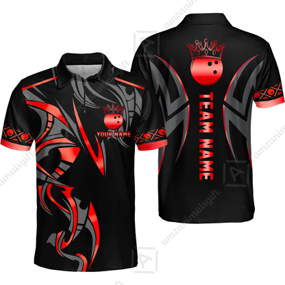 Custom Bowling Quater-Zip Polo Shirt, Bowling Uniforms Quarter-Zip Polo, Bowling Ball Crown Multicolor Options Personalized Name And Team Name