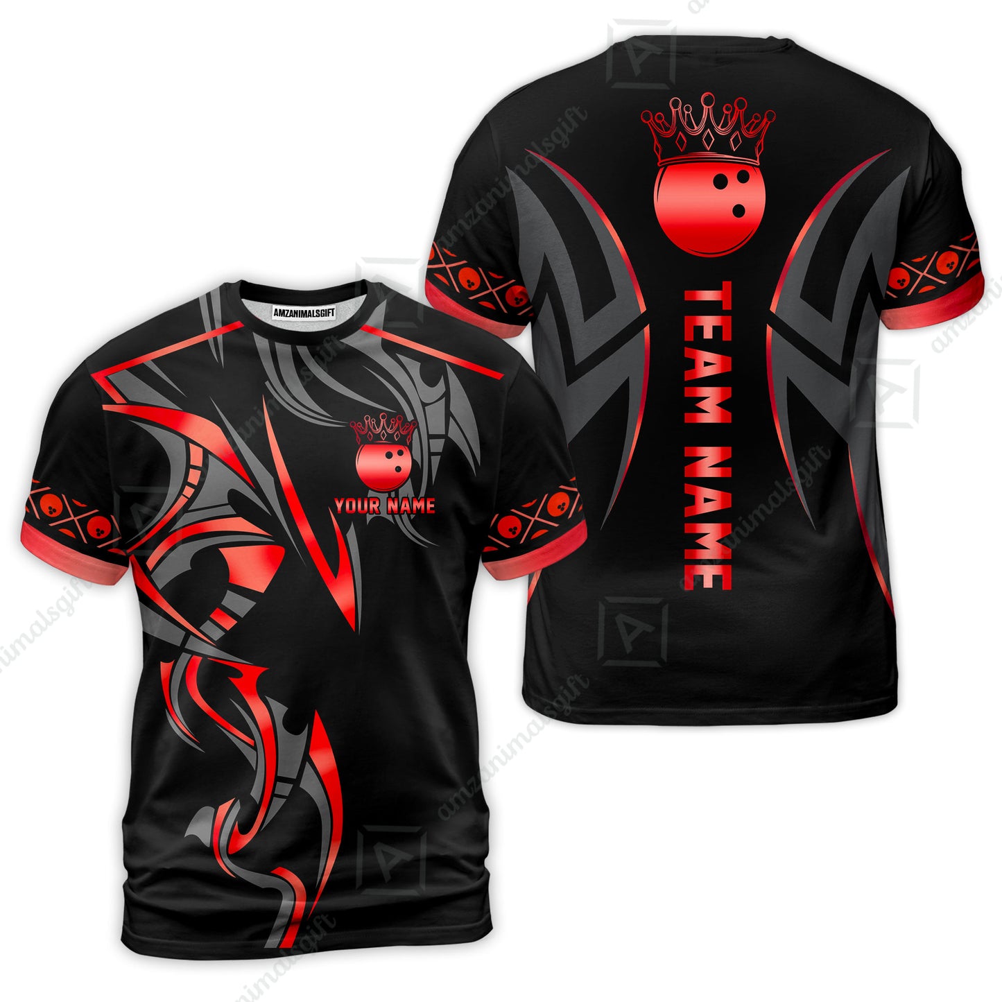 Custom Bowling T-Shirt, Bowling Uniforms Quarter-Zip Polo, Bowling Ball Crown Multicolor Options Personalized Name And Team Name