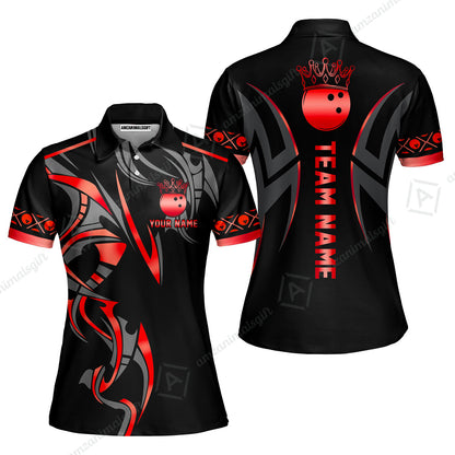 Custom Bowling Women Polo Shirt, Bowling Uniforms Quarter-Zip Polo, Bowling Ball Crown Multicolor Options Personalized Name And Team Name