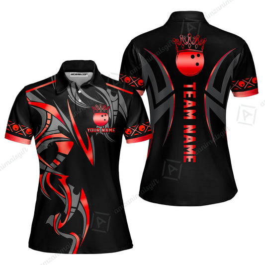 Custom Bowling Women Polo Shirt, Bowling Uniforms Quarter-Zip Polo, Bowling Ball Crown Multicolor Options Personalized Name And Team Name