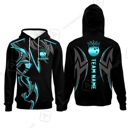 Custom Bowling Hoodie, Bowling Uniforms Quarter-Zip Polo, Bowling Ball Crown Multicolor Options Personalized Name And Team Name