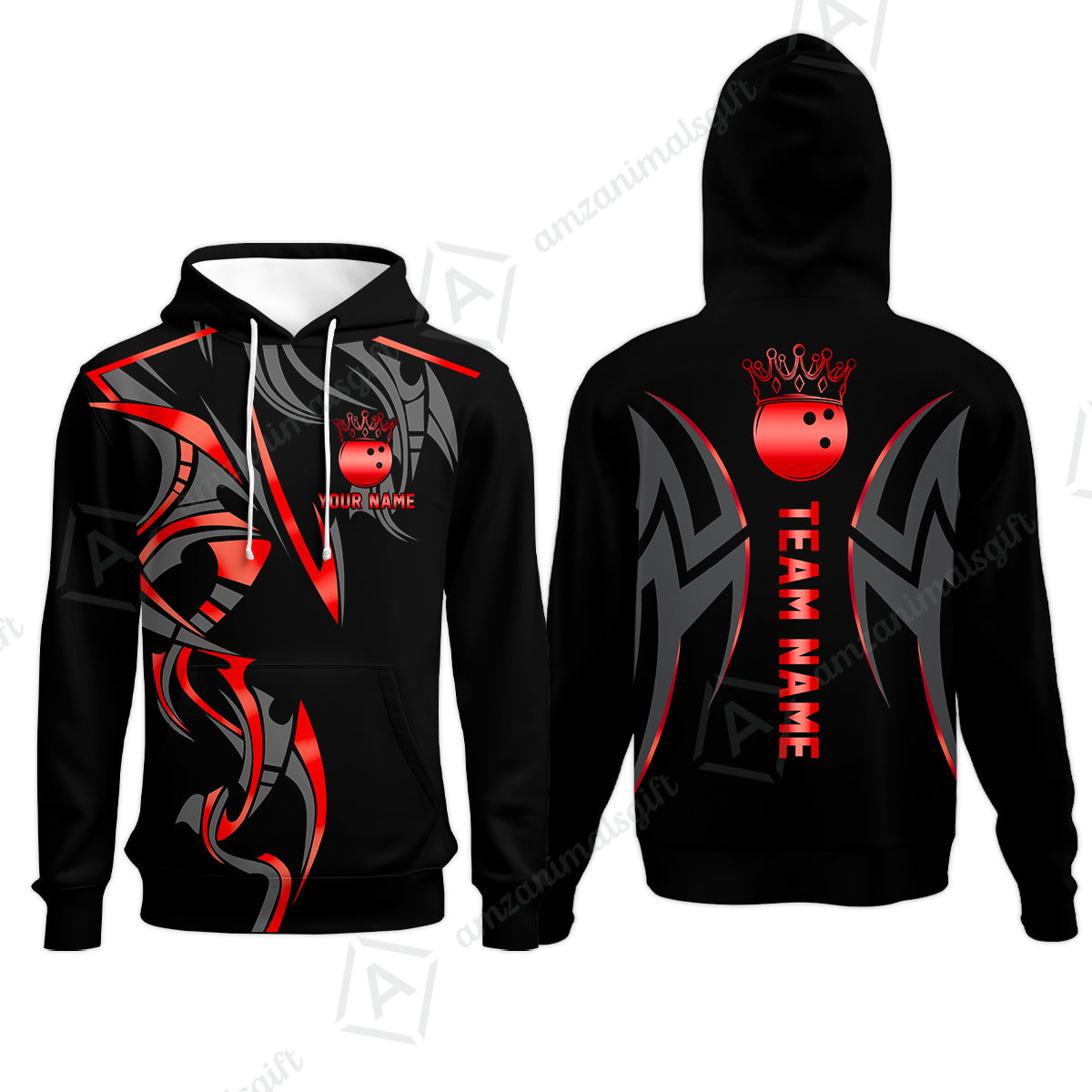 Custom Bowling Hoodie, Bowling Uniforms Quarter-Zip Polo, Bowling Ball Crown Multicolor Options Personalized Name And Team Name
