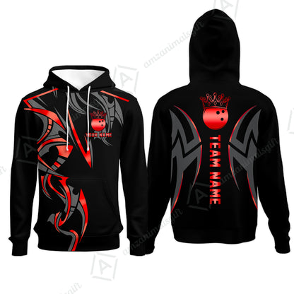 Custom Bowling Hoodie, Bowling Uniforms Quarter-Zip Polo, Bowling Ball Crown Multicolor Options Personalized Name And Team Name