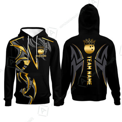 Custom Bowling Hoodie, Bowling Uniforms Quarter-Zip Polo, Bowling Ball Crown Multicolor Options Personalized Name And Team Name