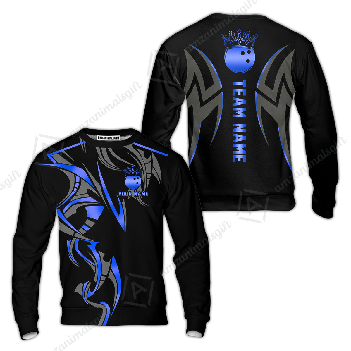 Custom Bowling Sweatshirt, Bowling Uniforms Quarter-Zip Polo, Bowling Ball Crown Multicolor Options Personalized Name And Team Name