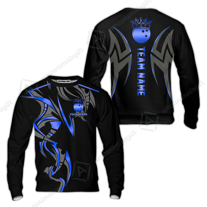 Custom Bowling Sweatshirt, Bowling Uniforms Quarter-Zip Polo, Bowling Ball Crown Multicolor Options Personalized Name And Team Name