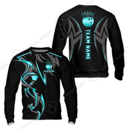 Custom Bowling Sweatshirt, Bowling Uniforms Quarter-Zip Polo, Bowling Ball Crown Multicolor Options Personalized Name And Team Name