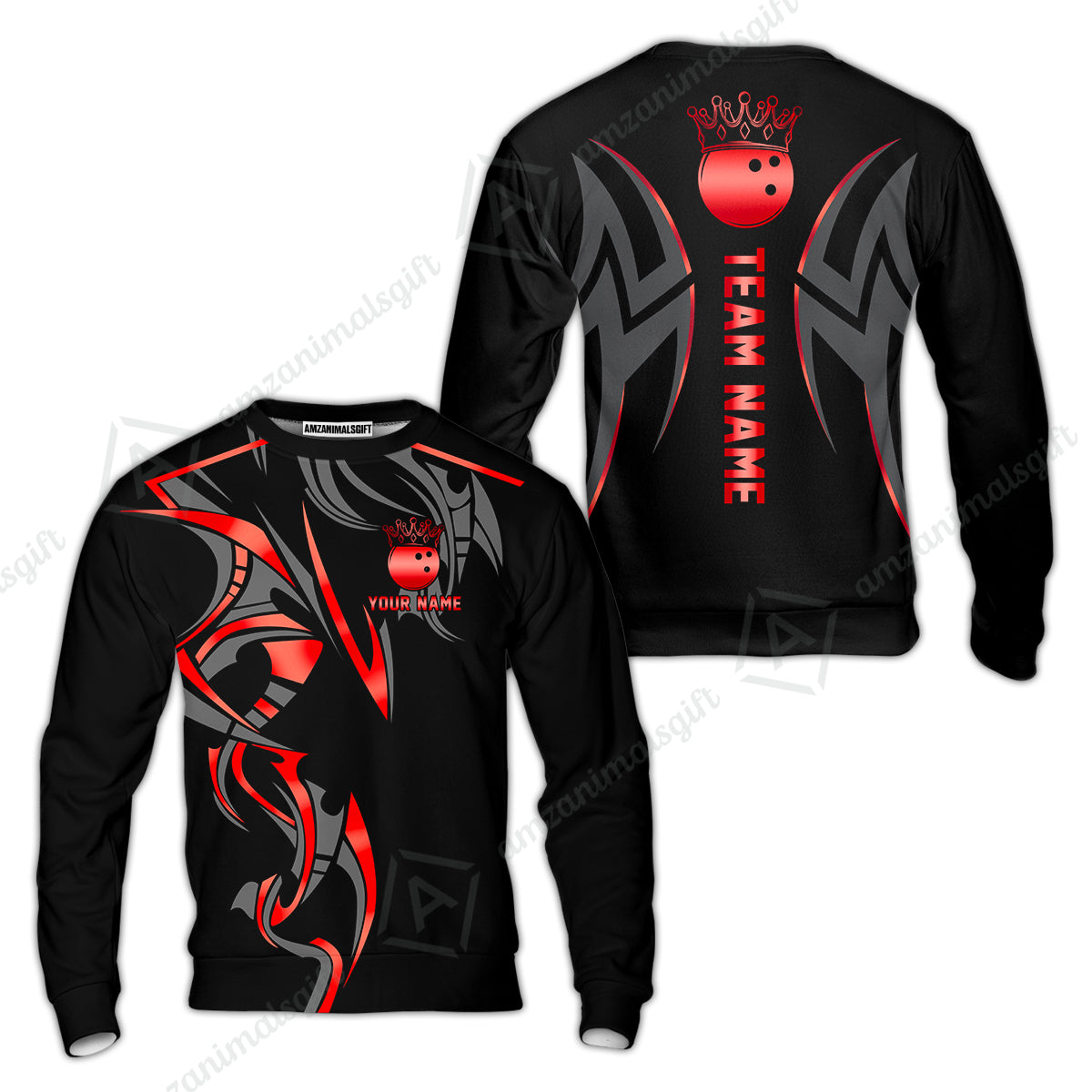 Custom Bowling Sweatshirt, Bowling Uniforms Quarter-Zip Polo, Bowling Ball Crown Multicolor Options Personalized Name And Team Name