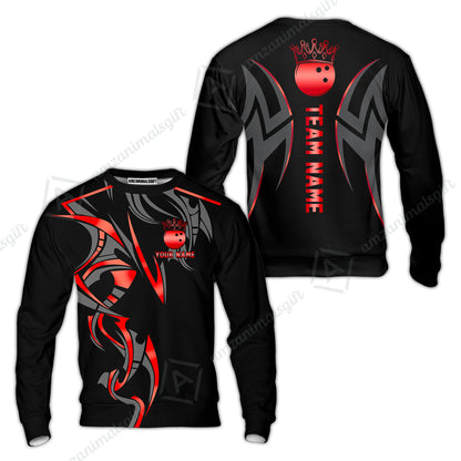 Custom Bowling Sweatshirt, Bowling Uniforms Quarter-Zip Polo, Bowling Ball Crown Multicolor Options Personalized Name And Team Name