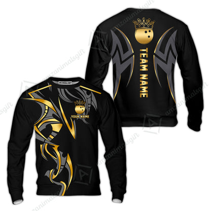 Custom Bowling Sweatshirt, Bowling Uniforms Quarter-Zip Polo, Bowling Ball Crown Multicolor Options Personalized Name And Team Name