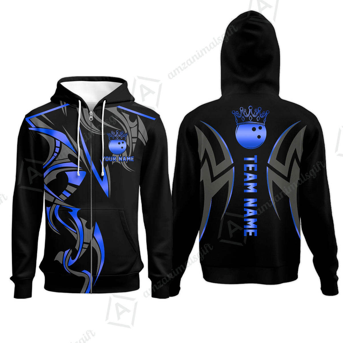 Custom Bowling Zip Hoodie, Bowling Uniforms Quarter-Zip Polo, Bowling Ball Crown Multicolor Options Personalized Name And Team Name