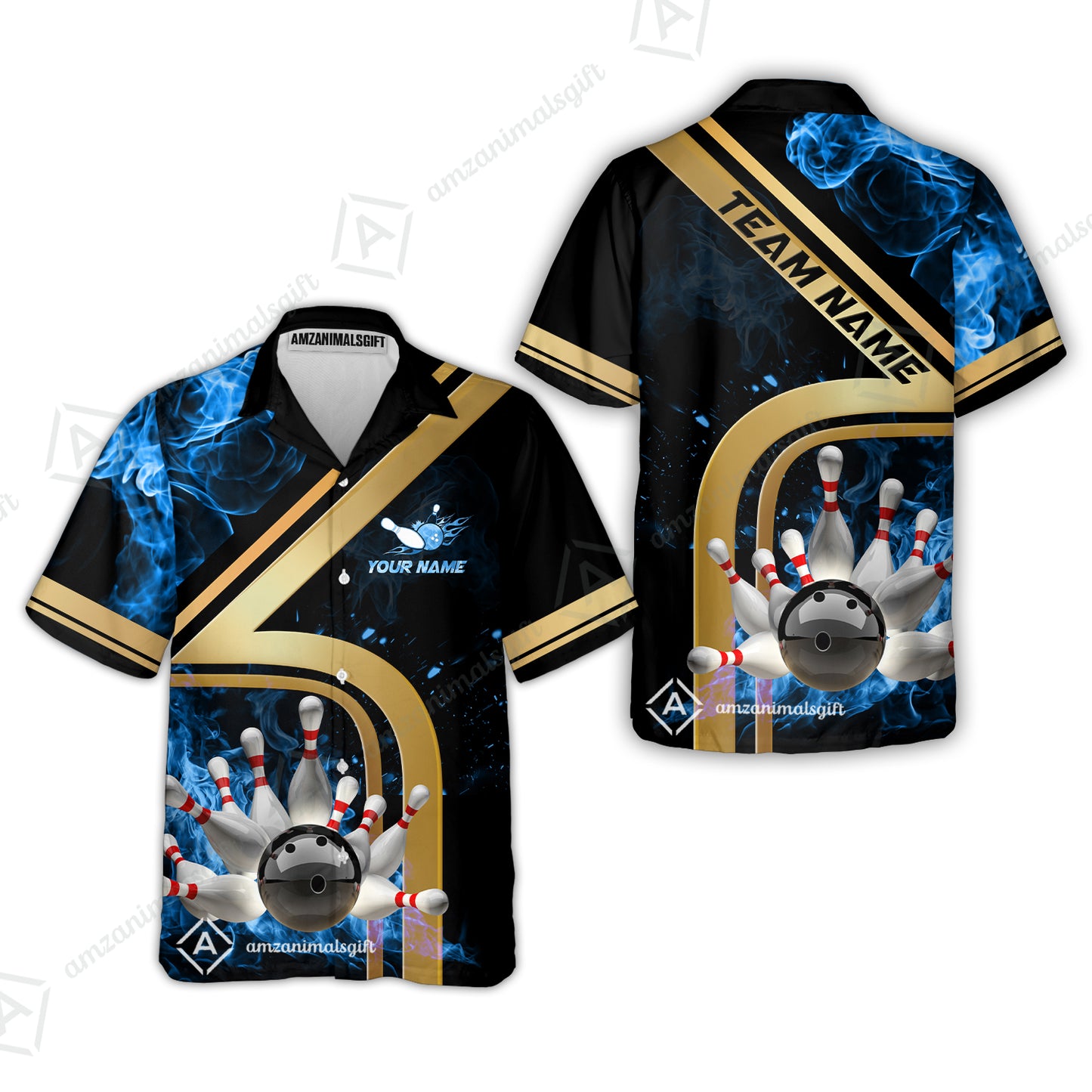 Custom Bowling Team Jerseys Polo Shirts, Bowling uniforms Ball & Pins Water And Flame Multicolor Options Personalized Name And Team Name
