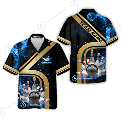 Custom Bowling Team Jerseys Polo Shirts, Bowling uniforms Ball & Pins Water And Flame Multicolor Options Personalized Name And Team Name
