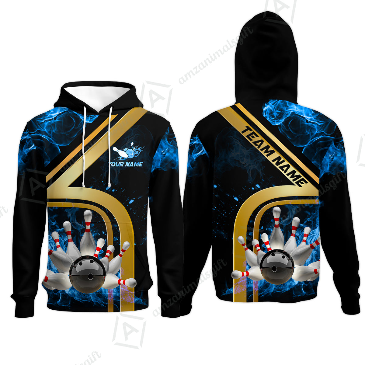 Custom Bowling Team Jerseys Polo Shirts, Bowling uniforms Ball & Pins Water And Flame Multicolor Options Personalized Name And Team Name