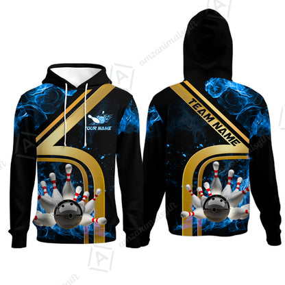 Custom Bowling Team Jerseys Polo Shirts, Bowling uniforms Ball & Pins Water And Flame Multicolor Options Personalized Name And Team Name