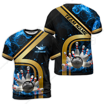 Custom Bowling Team Jerseys Polo Shirts, Bowling uniforms Ball & Pins Water And Flame Multicolor Options Personalized Name And Team Name