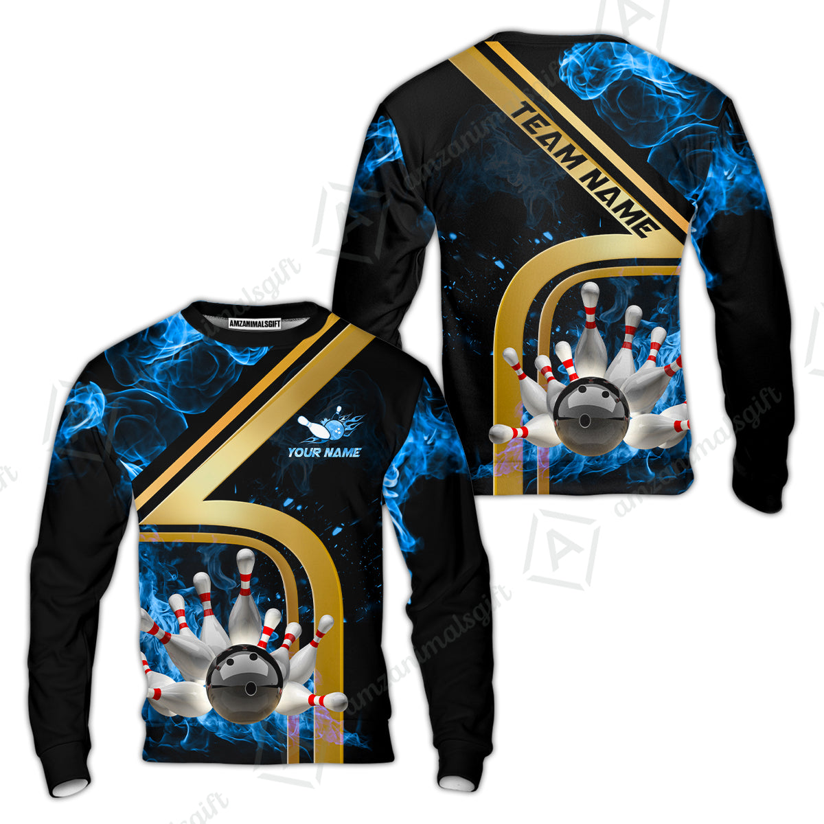 Custom Bowling Team Jerseys Polo Shirts, Bowling uniforms Ball & Pins Water And Flame Multicolor Options Personalized Name And Team Name