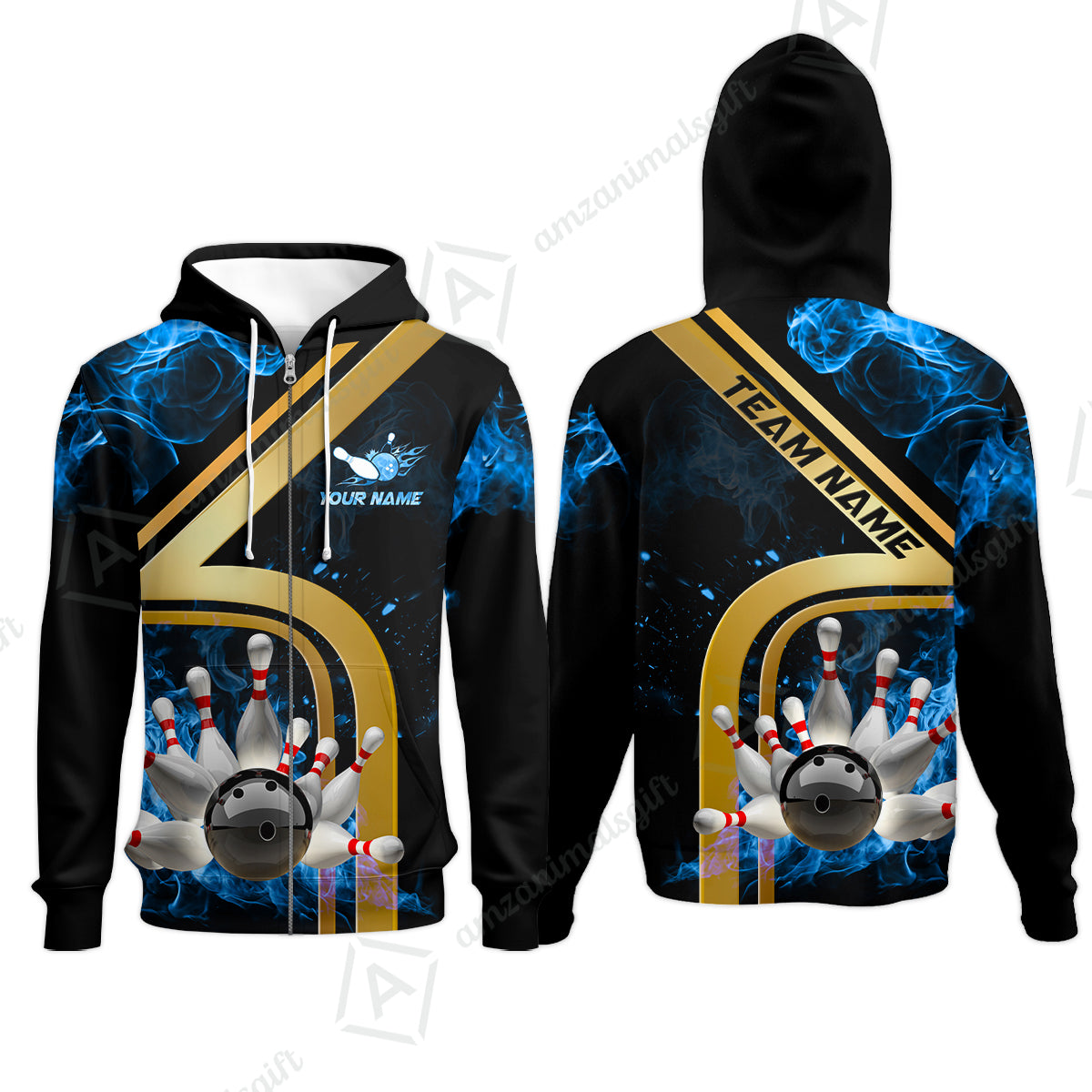 Custom Bowling Team Jerseys Polo Shirts, Bowling uniforms Ball & Pins Water And Flame Multicolor Options Personalized Name And Team Name