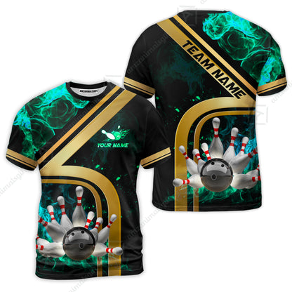 Custom Bowling Team Jerseys Polo Shirts, Bowling uniforms Ball & Pins Water And Flame Multicolor Options Personalized Name And Team Name