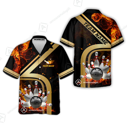 Custom Bowling Team Jerseys Polo Shirts, Bowling uniforms Ball & Pins Water And Flame Multicolor Options Personalized Name And Team Name