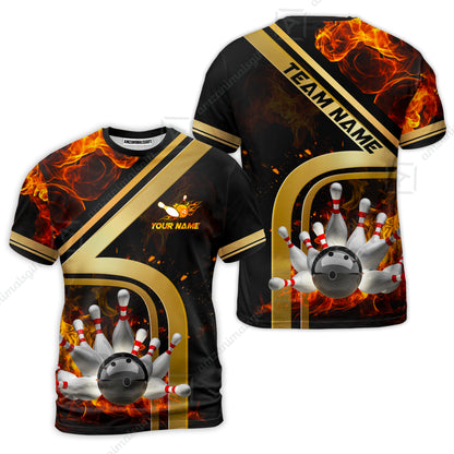 Custom Bowling Team Jerseys Polo Shirts, Bowling uniforms Ball & Pins Water And Flame Multicolor Options Personalized Name And Team Name