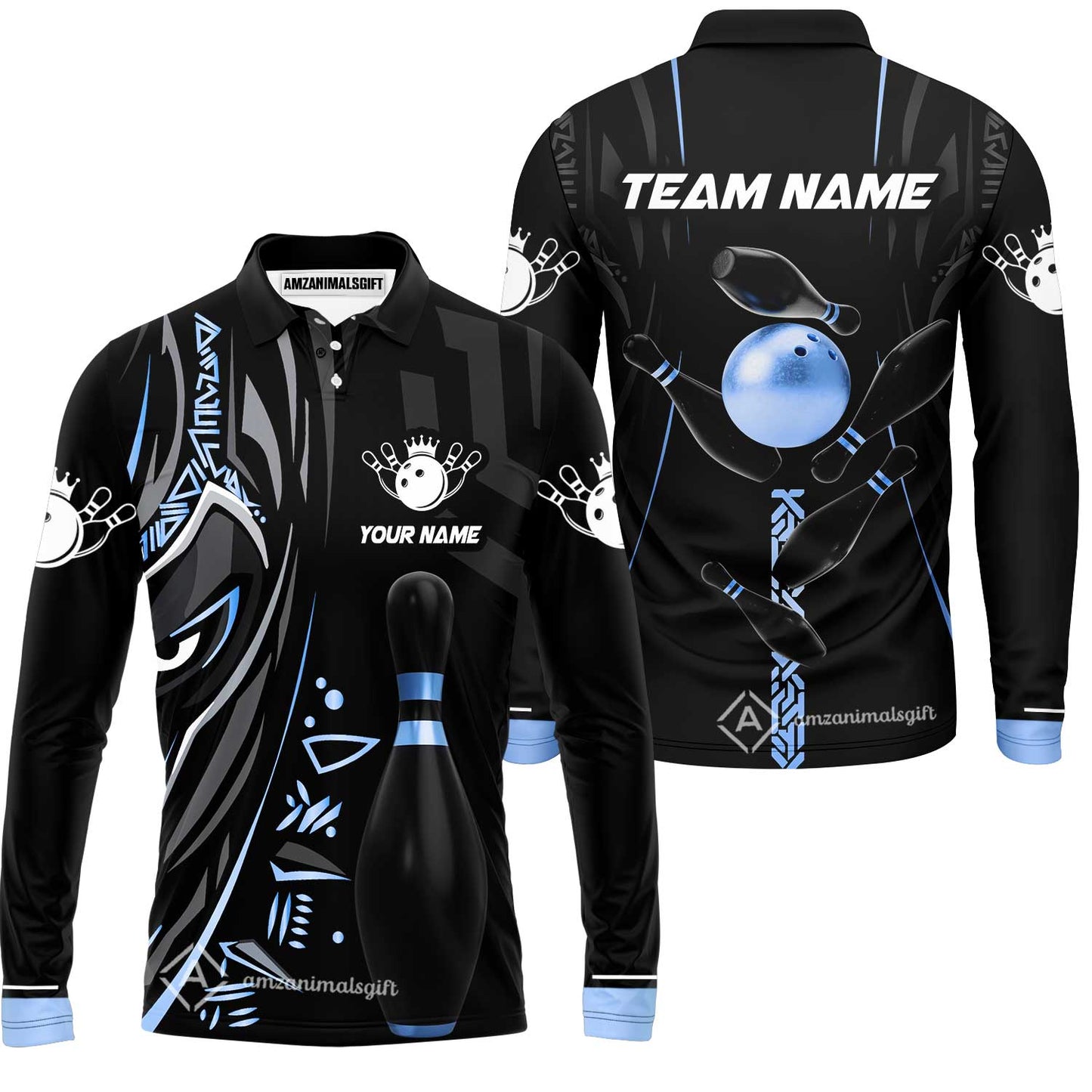 Custom Bowling Team Jerseys Polo Shirts, Bowling uniforms Ball & Pins Black Panther Pro Sport Multicolor Options Personalized Name And Team Name