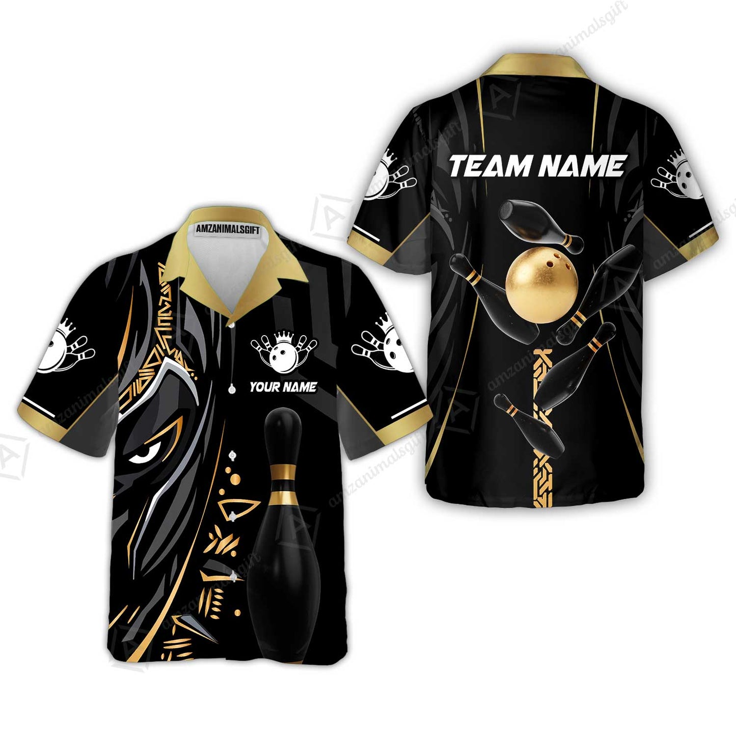 Custom Bowling Team Jerseys Polo Shirts, Bowling uniforms Ball & Pins Black Panther Pro Sport Multicolor Options Personalized Name And Team Name