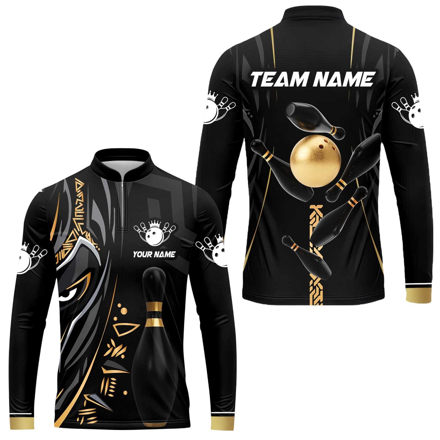 Custom Bowling Team Jerseys Polo Shirts, Bowling uniforms Ball & Pins Black Panther Pro Sport Multicolor Options Personalized Name And Team Name