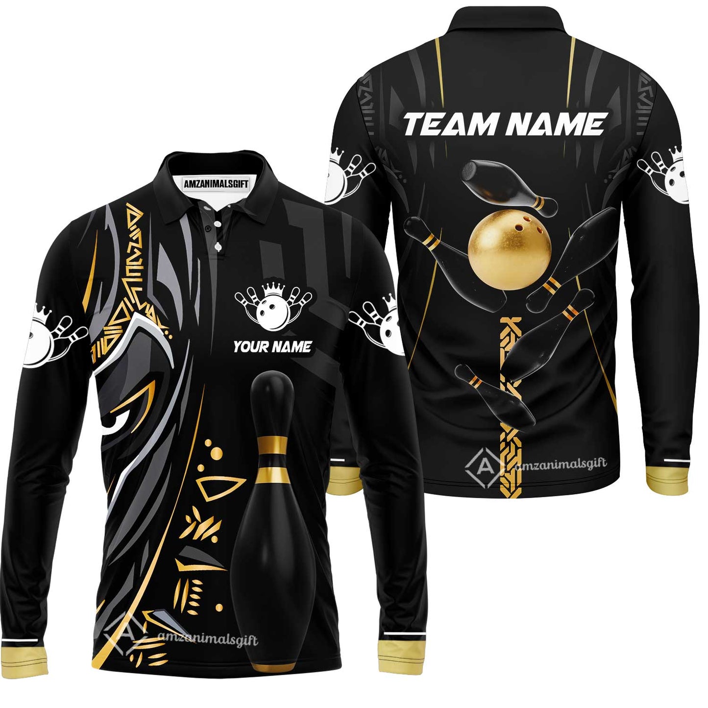 Custom Bowling Team Jerseys Polo Shirts, Bowling uniforms Ball & Pins Black Panther Pro Sport Multicolor Options Personalized Name And Team Name