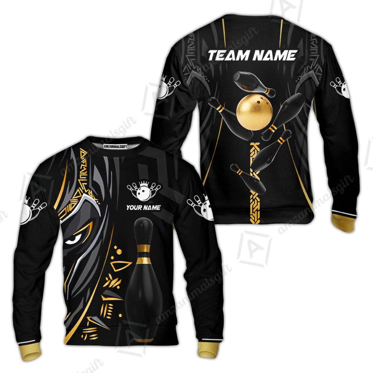 Custom Bowling Team Jerseys Polo Shirts, Bowling uniforms Ball & Pins Black Panther Pro Sport Multicolor Options Personalized Name And Team Name