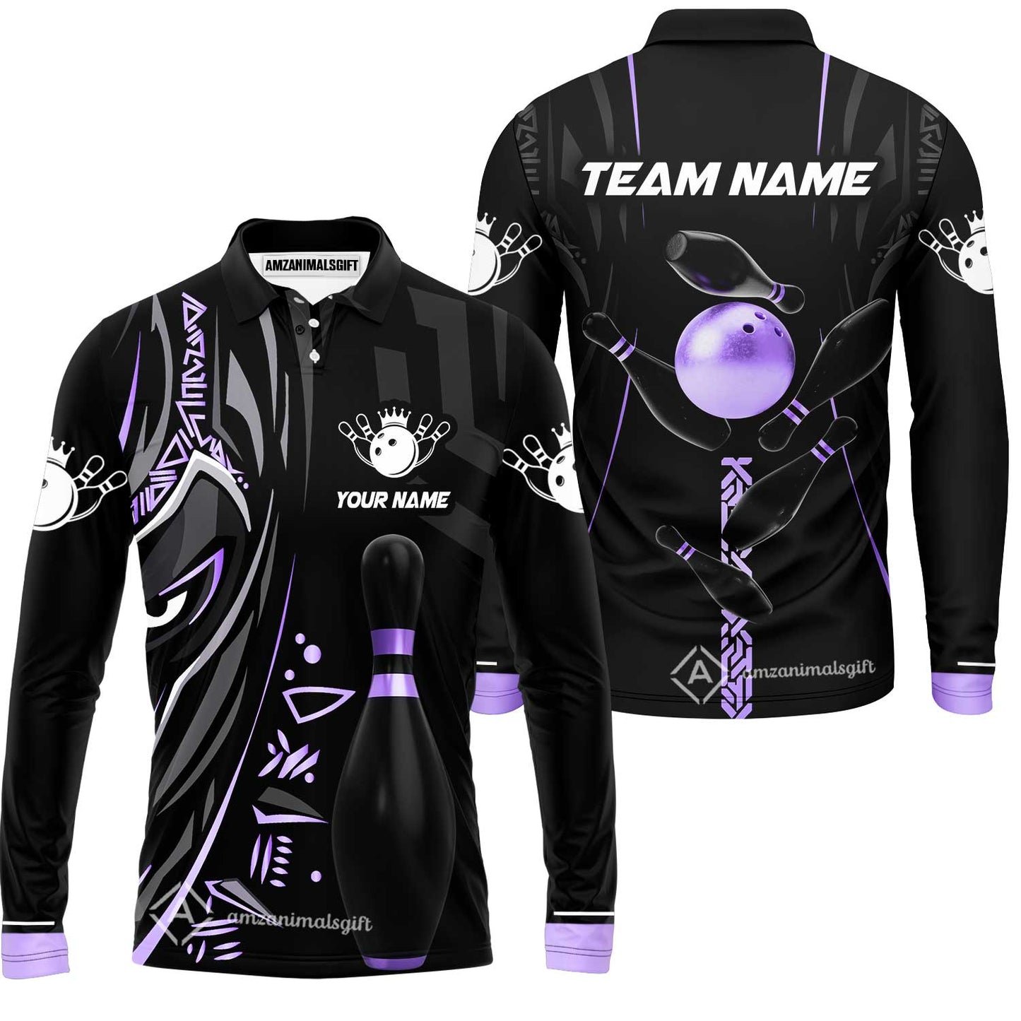 Custom Bowling Team Jerseys Polo Shirts, Bowling uniforms Ball & Pins Black Panther Pro Sport Multicolor Options Personalized Name And Team Name