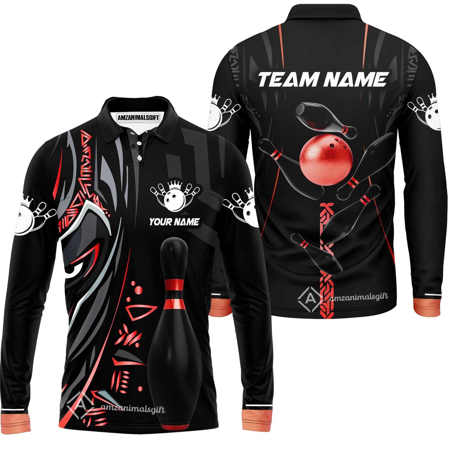 Custom Bowling Team Jerseys Polo Shirts, Bowling uniforms Ball & Pins Black Panther Pro Sport Multicolor Options Personalized Name And Team Name