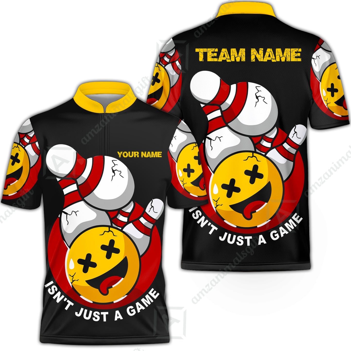 Custom Bowling Team Jerseys Shirts, Bowling uniforms Black Summer Smiley Personalized Name And Team Name
