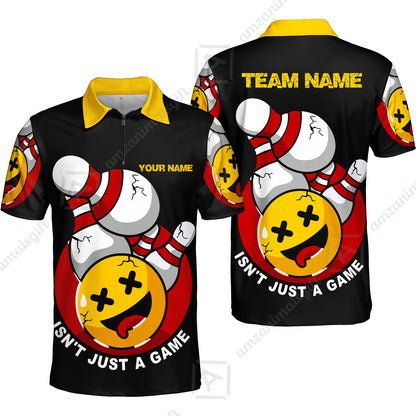 Custom Bowling Team Quarter-Zip Polo Shirt, Bowling Uniforms Black Summer Smiley Personalized Name And Team Name