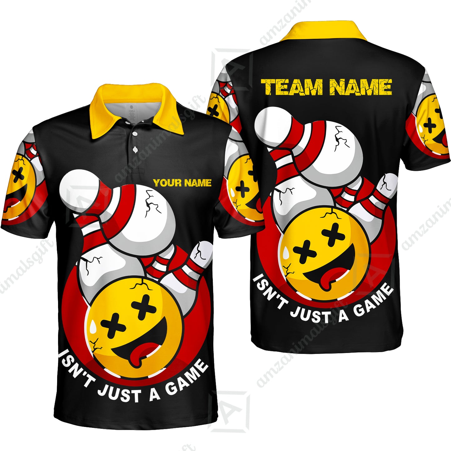 Custom Bowling Team Polo Shirt, Bowling Uniforms Black Summer Smiley Personalized Name And Team Name