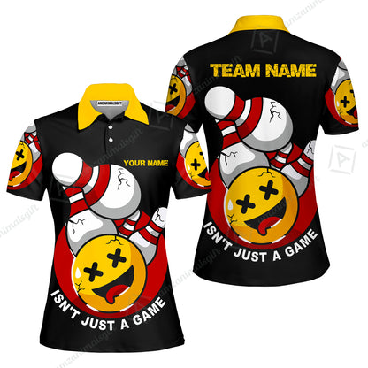 Custom Bowling Team Women Polo Shirts, Bowling Uniforms Black Summer Smiley Personalized Name And Team Name