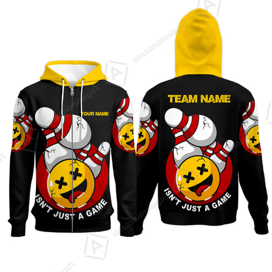 Custom Bowling Team Zip Hoodie, Bowling Uniforms Black Summer Smiley Personalized Name And Team Name